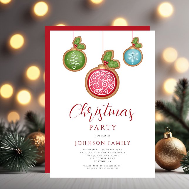 Invitación Fiesta de Navidades de Red Baubles festivos (Festive Red Baubles Christmas Party Invitation)