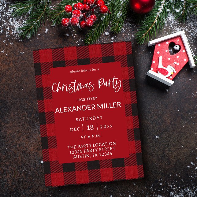 Invitación Fiesta de Navidades de Red Buffalo Plaid Flannel (Subido por el creador)