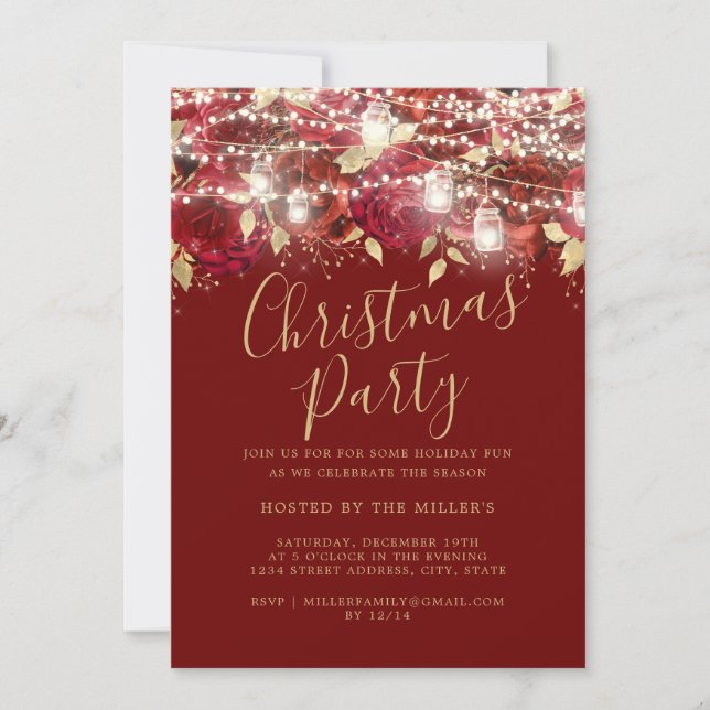 Invitación Fiesta de Navidades de Red Gold Foliage Lights (Anverso)