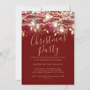 Invitación Fiesta de Navidades de Red Gold Foliage Lights