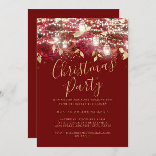 Invitación Fiesta de Navidades de Red Gold Foliage Lights
