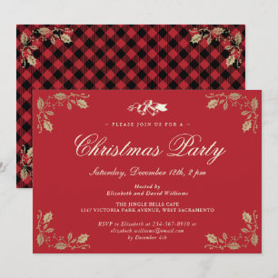 Invitación Fiesta de Navidades de Red Gold Plaid