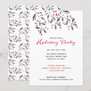 Invitación Fiesta de Navidades de Red & Green Watercolor Holl
