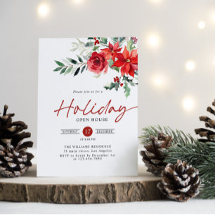 Invitación Fiesta de Navidades de Red Poinsettia Holiday Open