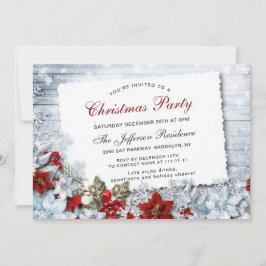 Invitación Fiesta de Navidades de Red Poinsettia Holly Navida