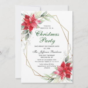 Invitación Fiesta de Navidades de Red Poinsettia Holly Navida