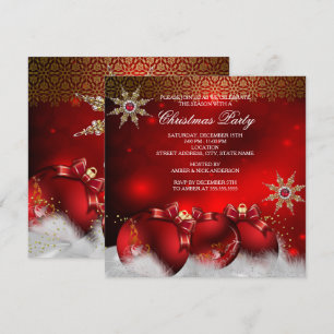 Invitación Fiesta de Navidades de Red Silver Gold Holly Baubl