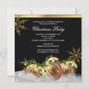 Invitación Fiesta de Navidades de Red Silver Gold Holly Baubl