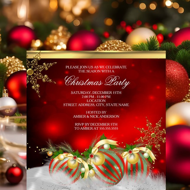 Invitación Fiesta de Navidades de Red Silver Gold Holly Baubl (Subido por el creador)