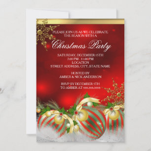 Invitación Fiesta de Navidades de Red Silver Gold Holly Baubl