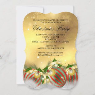 Invitación Fiesta de Navidades de Red Silver Gold Holly Baubl