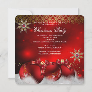 Invitación Fiesta de Navidades de Red Silver Gold Holly Baubl
