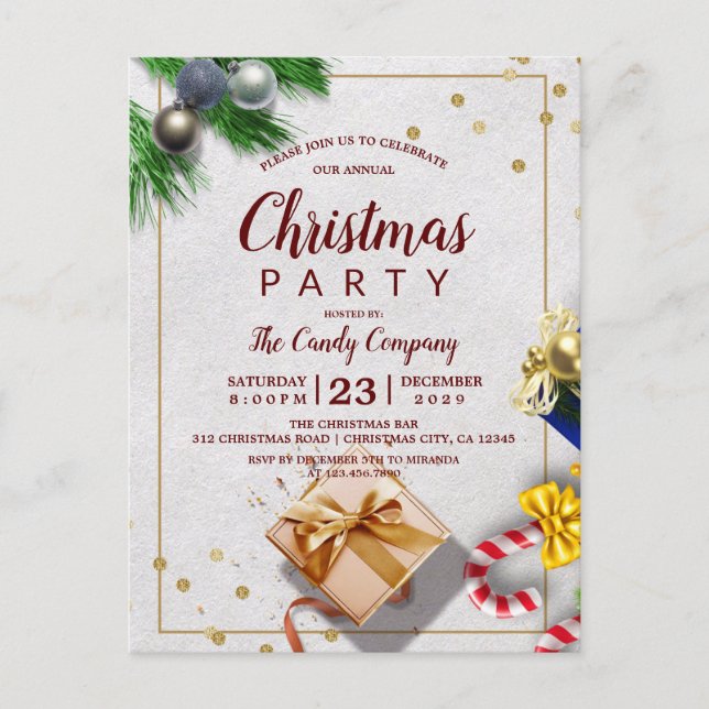 Invitación Fiesta de Navidades de Regalos Rusticos (Anverso)