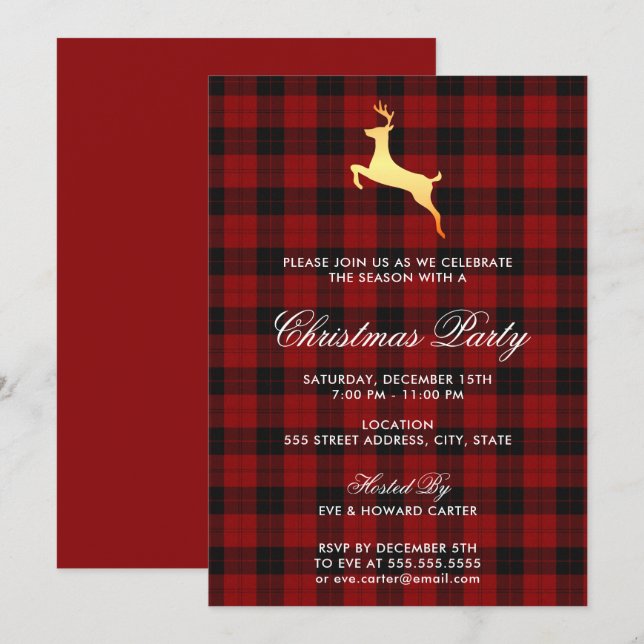 Invitación Fiesta de Navidades de renos de Escocia (Anverso / Reverso)