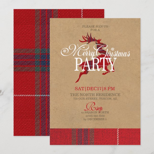 Invitación Fiesta de Navidades de renos de Kraft y Tartan ID5 (Anverso / Reverso)