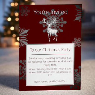 Invitación Fiesta de Navidades de renos de marfil Roja