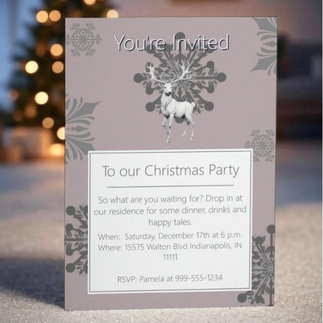 Invitación Fiesta de Navidades de renos de marfil | Rosa (Pink Ivory Reindeer Christmas Party Invitation)