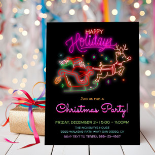 Invitación Fiesta de Navidades de renos del Rótulo Neon Santa
