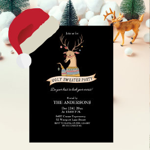 Invitación Fiesta de Navidades de renos feos suéteres