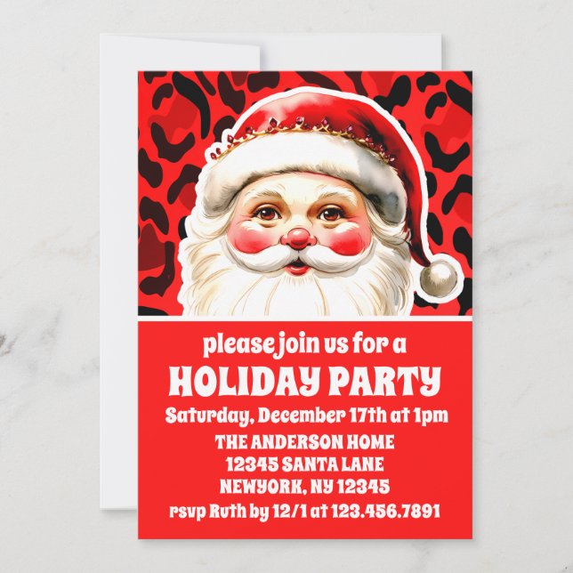 Invitación Fiesta de Navidades de Retro de impresión de Leopa (Anverso)