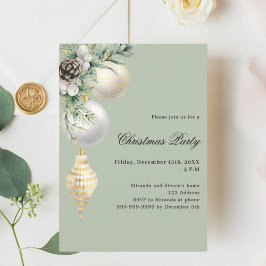 Invitación Fiesta de Navidades de rublos verdes de oro blanco