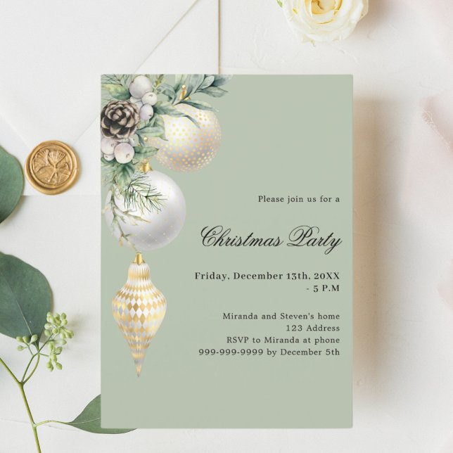 Invitación Fiesta de Navidades de rublos verdes de oro blanco (Subido por el creador)