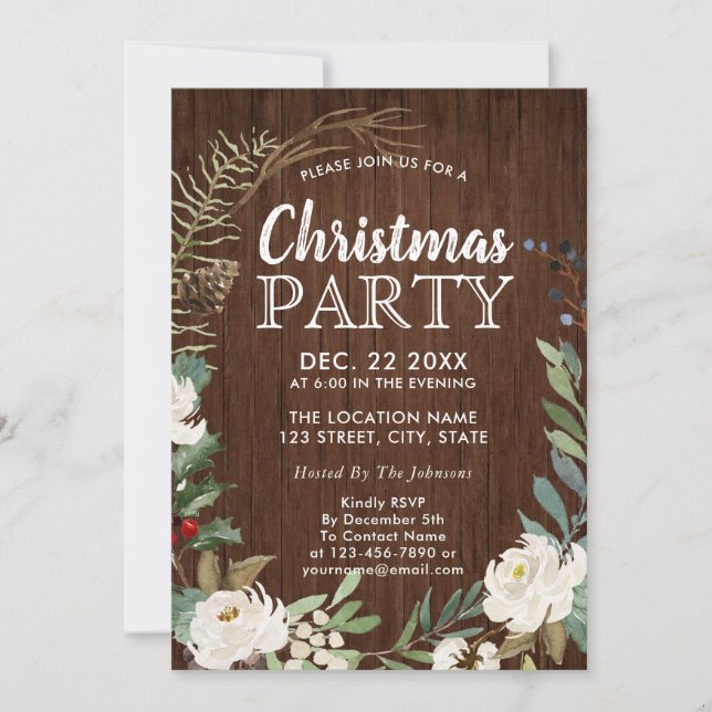 Invitación Fiesta de Navidades de Rustic Wood Holiday Wreath (Anverso)