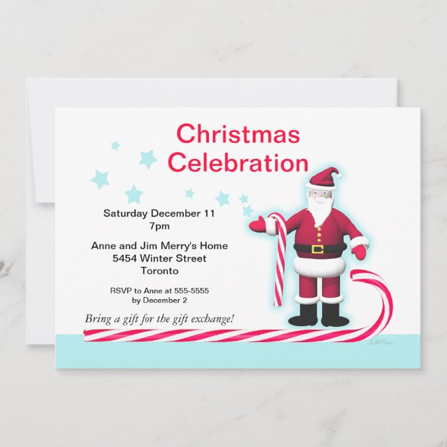 Invitación Fiesta de Navidades de Santa, Candy Cane y Stars (Anverso)