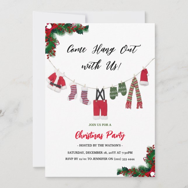 Invitación Fiesta de Navidades de Santa Claus "Come Hang Out" (Anverso)