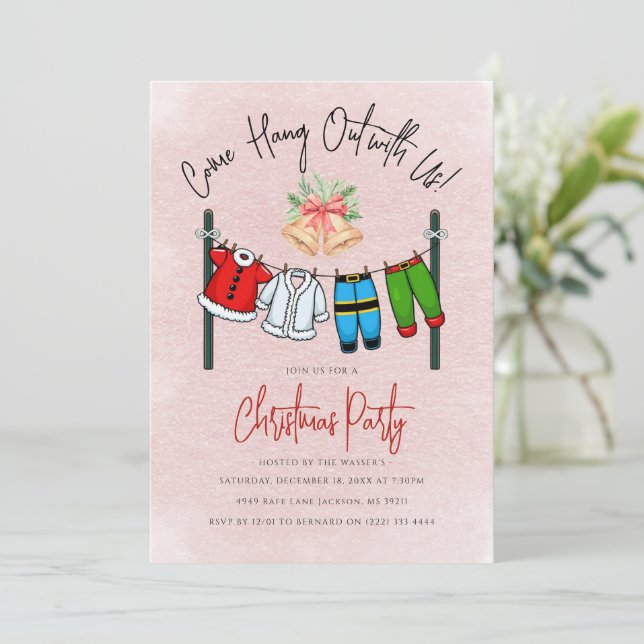 Invitación Fiesta de Navidades de Santa Claus "Come Hang Out" (Anverso de pie)