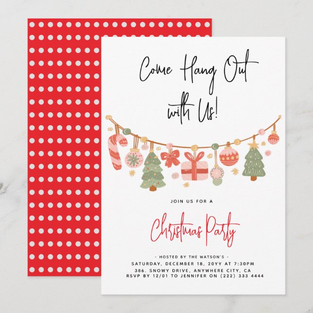Invitación Fiesta de Navidades de Santa Claus "Come Hang Out" (Anverso / Reverso)