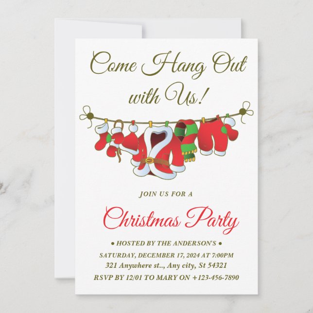 Invitación Fiesta de Navidades de Santa Claus "Come Hang Out" (Anverso)