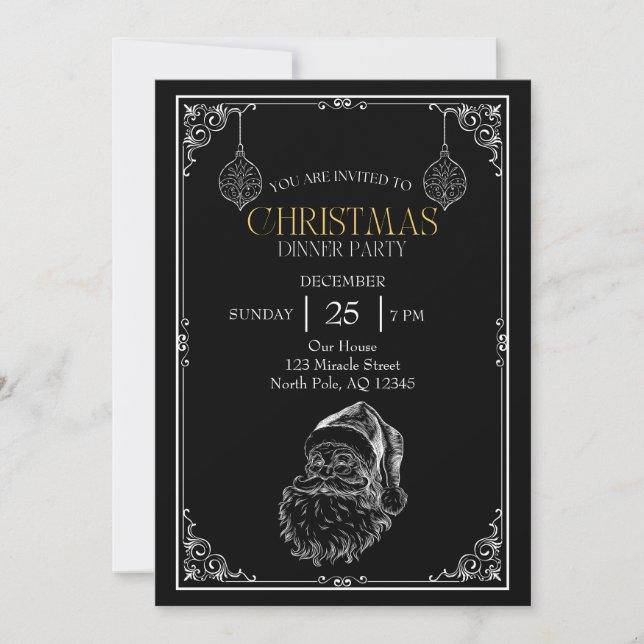 Invitación Fiesta de Navidades de Santa Claus, negro y blanco (Anverso)