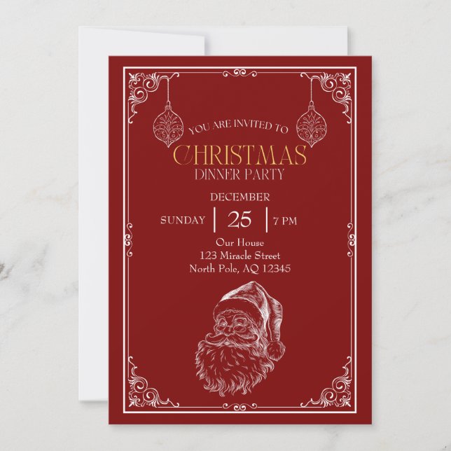 Invitación Fiesta de Navidades de Santa Claus, rojo y blanco (Anverso)