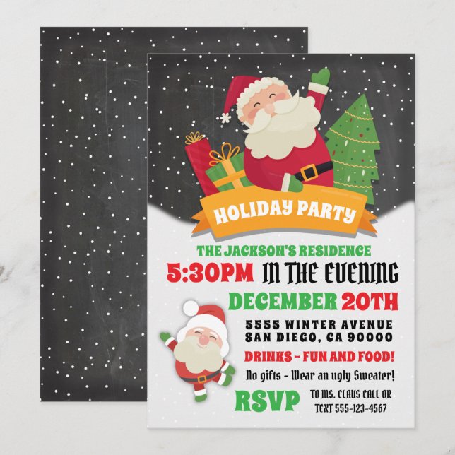 Invitación Fiesta de Navidades de Santa Claus Snowy (Anverso / Reverso)