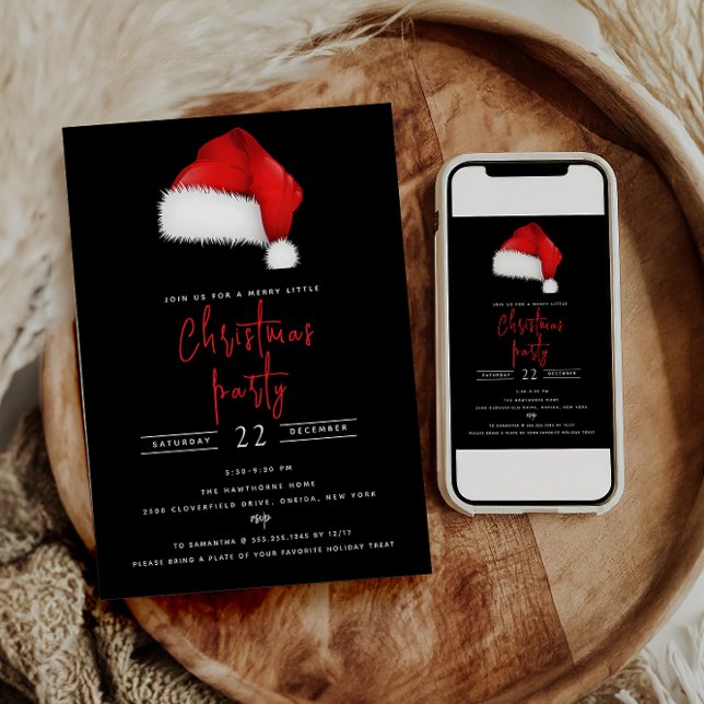 Invitación Fiesta de Navidades de Santa Hat Black (Subido por el creador)