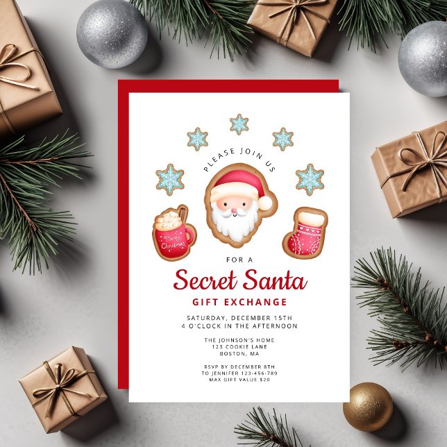 Invitación Fiesta de Navidades de Santa Secreta (Cute Secret Santa Christmas Party Invitation)