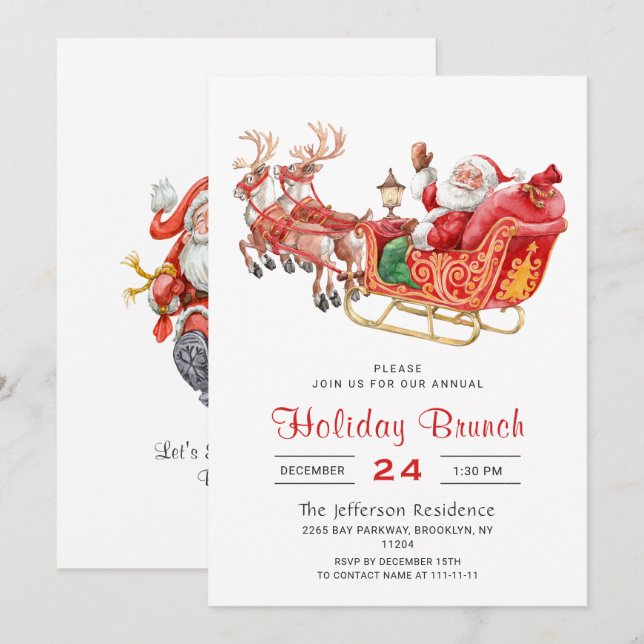 Invitación Fiesta de Navidades de Santa Sleigh Holiday Brunch (Anverso / Reverso)