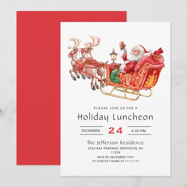 Invitación Fiesta de Navidades de Santa Sleigh Holiday Lunche (Anverso / Reverso)