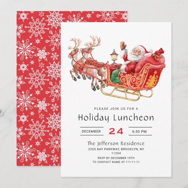 Invitación Fiesta de Navidades de Santa Sleigh Holiday Lunche (Anverso / Reverso)