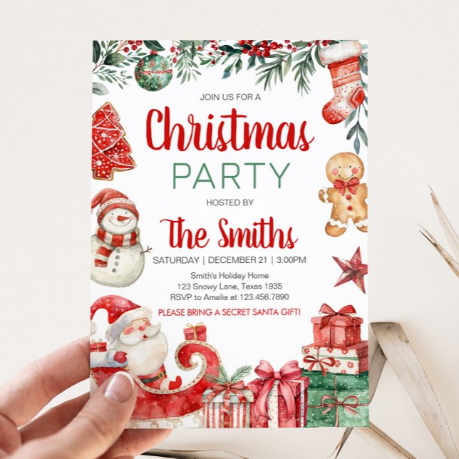 Invitación Fiesta de Navidades de Santa Winter Gingerbread (Winter Santa Gingerbread Christmas Party Invitation)
