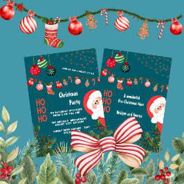 Invitación Fiesta de Navidades de Santa y Ornaments verde azu