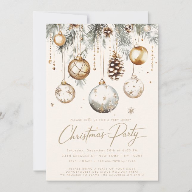 Invitación Fiesta de Navidades de Silver Gold Ornaments Baubl (Anverso)