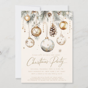Invitación Fiesta de Navidades de Silver Gold Ornaments Baubl