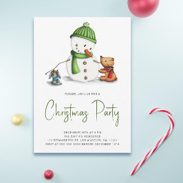 Invitación Fiesta de Navidades de Snowman verde festivo