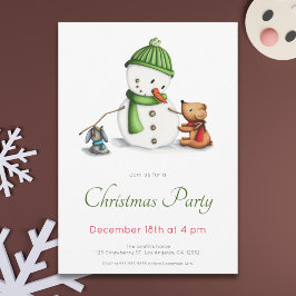 Invitación Fiesta de Navidades de Snowman verde lindo