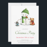 Invitación Fiesta de Navidades de Snowman verde lindo<br><div class="desc">Invitación de Navidades minimalistas con el ilustracion de un muñeco de nieve y sus amigos de oso y perro. Genial para la próxima temporada. Ilustrado y diseñado por Patricia Álvarez.</div>