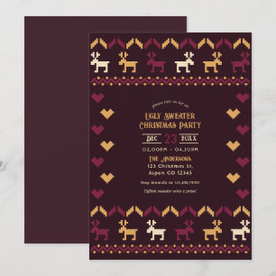 Invitación Fiesta de Navidades de suéter de vino y oro desluc