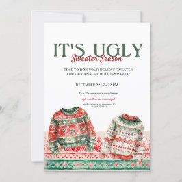 Invitación Fiesta de Navidades de suéter feo de color azul