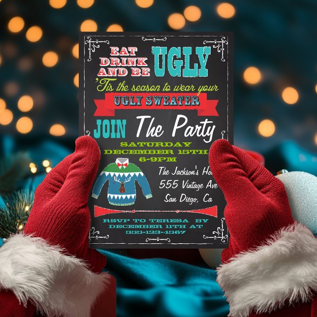 Invitación Fiesta de Navidades de suéter feo de pizarra invit (Subido por el creador)